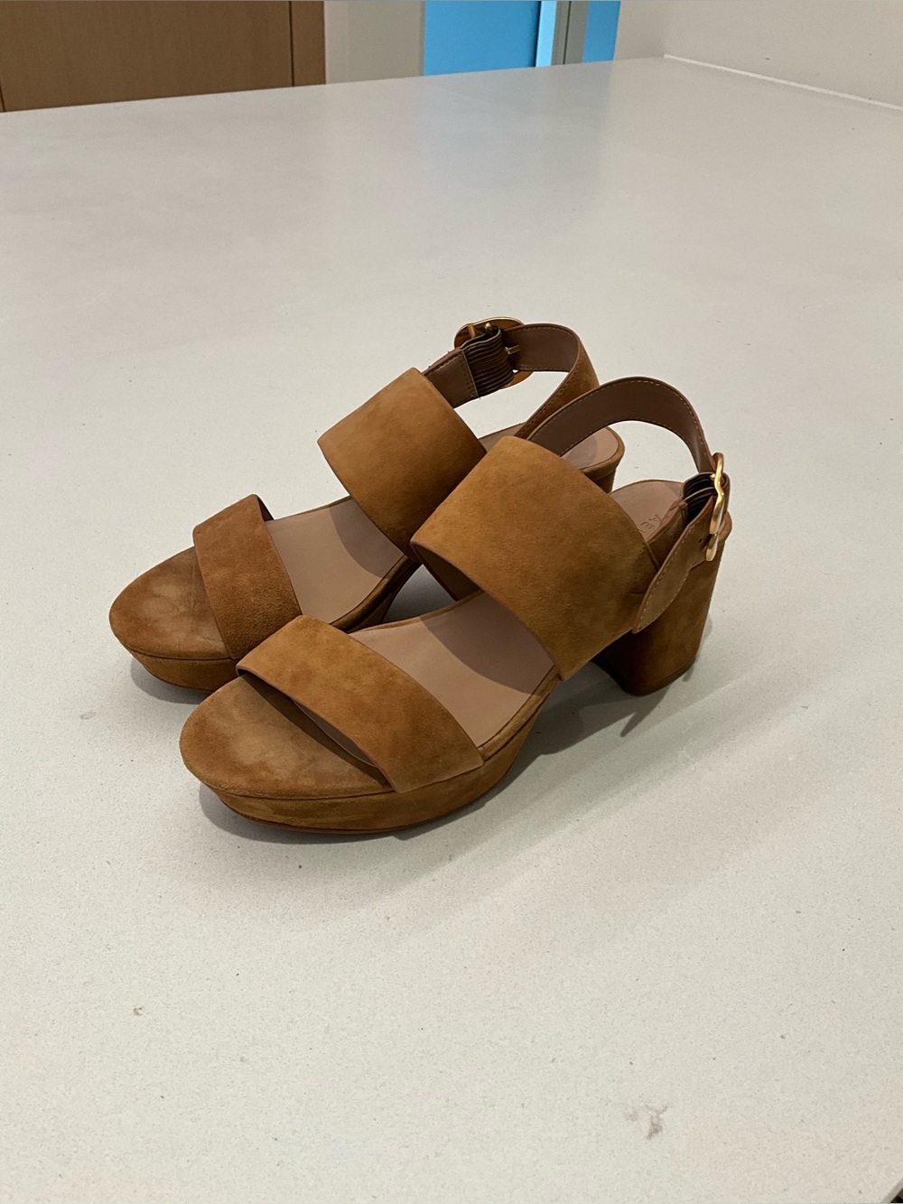 Aerosoles Women's Suede Block Heel Sandals in Brown